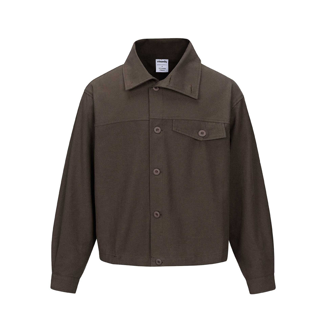 Unisex Kurz geschnittene Boxy-Hemdjacke mit durchgehender Knopfleiste und Pattentasche Echoarchiv