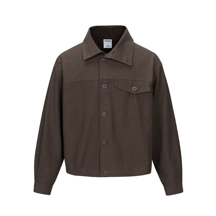 Unisex Kurz geschnittene Boxy-Hemdjacke mit durchgehender Knopfleiste und Pattentasche Echoarchiv
