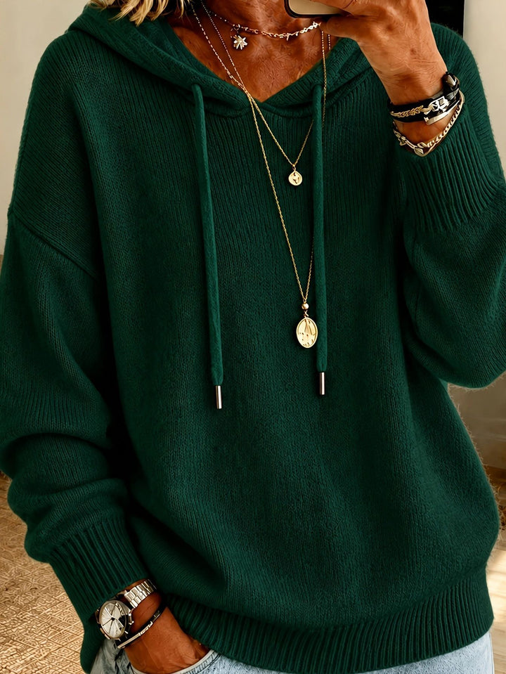 Damen Oversize Kapuzenpullover aus feinem Strick mit Kordelzug und gerippten Bündchen – Auréline