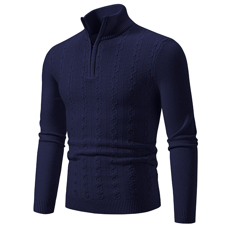 Herren Schmaler Halbzip-Zopfmuster-Pullover mit Thermo-Feinstrick und Rippsaum Echo Archiv