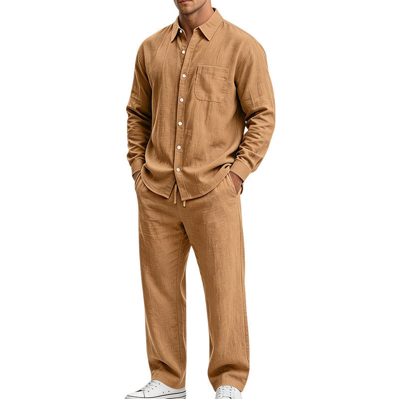 Herren Entspanntes Zweiteiliges Lounge-Set aus Strukturjersey mit Hemdkragen – Averon