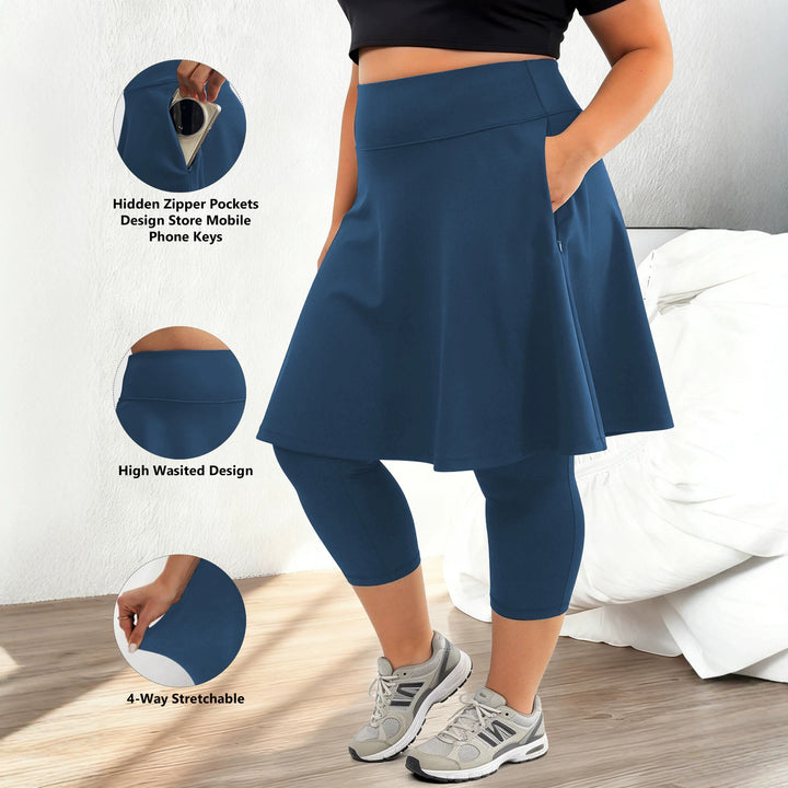 Damen Leggings mit integriertem Rock hoher Taillenbund und Seitentasche echoarchiv-