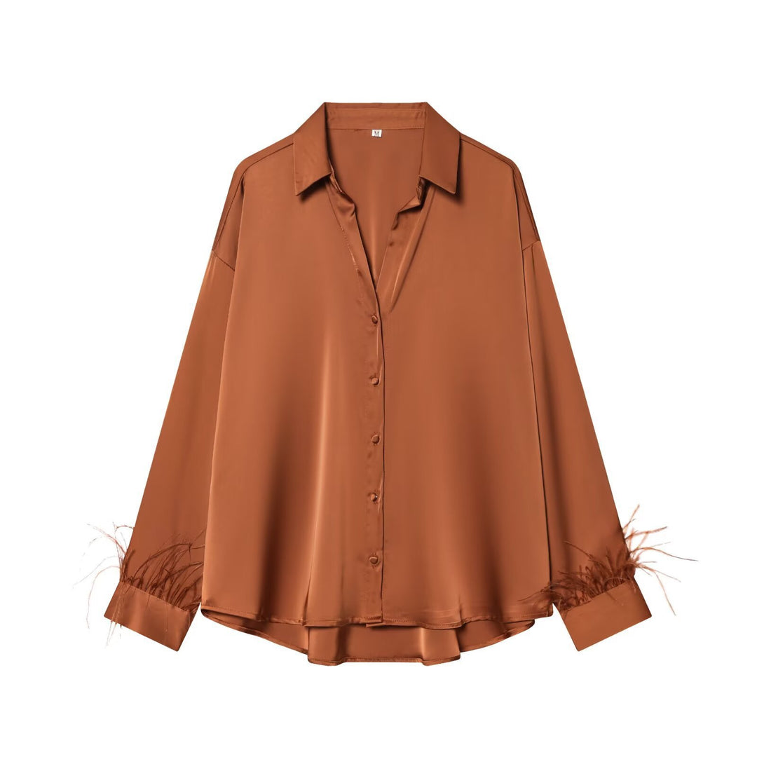 Damen Seidenbluse mit eleganten Federn an den Ärmelabschlüssen Echo Archiv