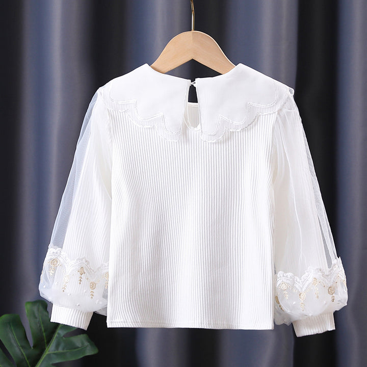 Mädchen Bluse mit romantischen Tüllärmeln und floralem Spitzenbesatz Echo Archiv