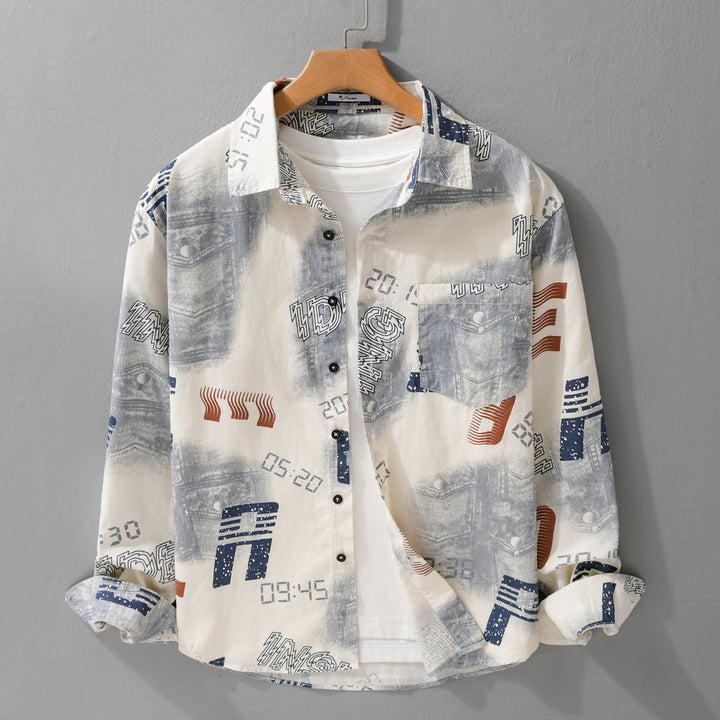 Herren Grafik-Print Overshirt im Relaxed-Fit mit Brusttaschen Echoarchiv