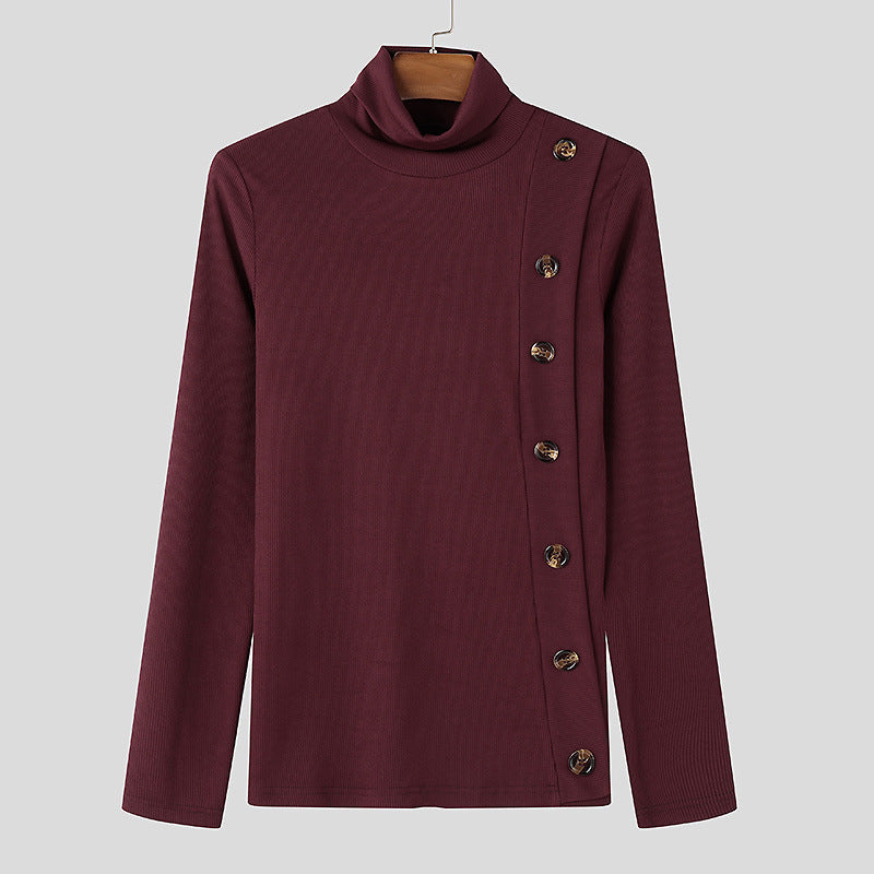 Damen Langarm Rollkragenpullover mit Knopfdetails Echoarchiv