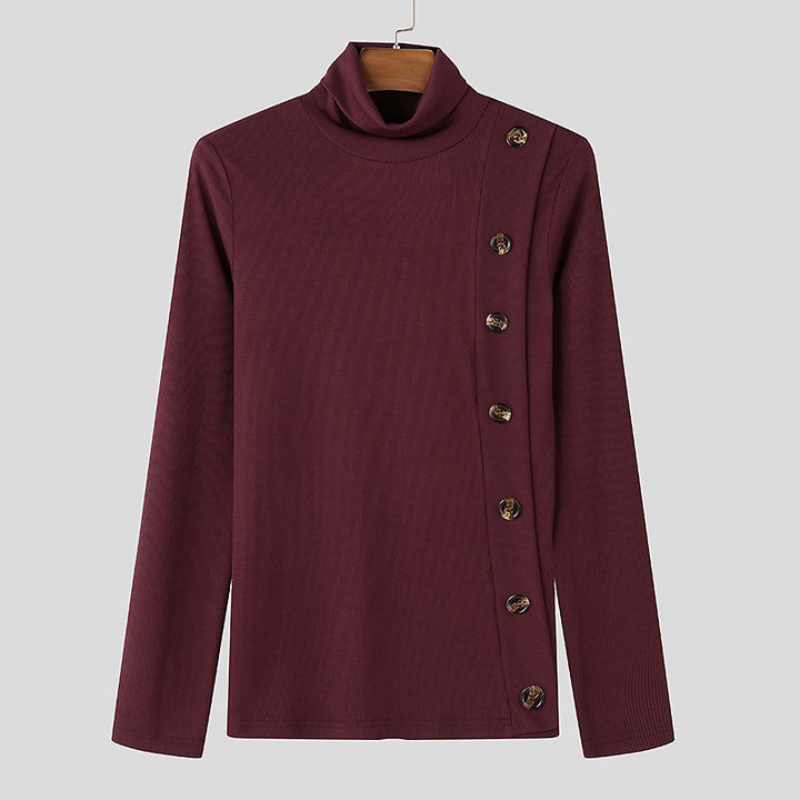 Damen Langarm Rollkragenpullover mit Knopfdetails Echoarchiv
