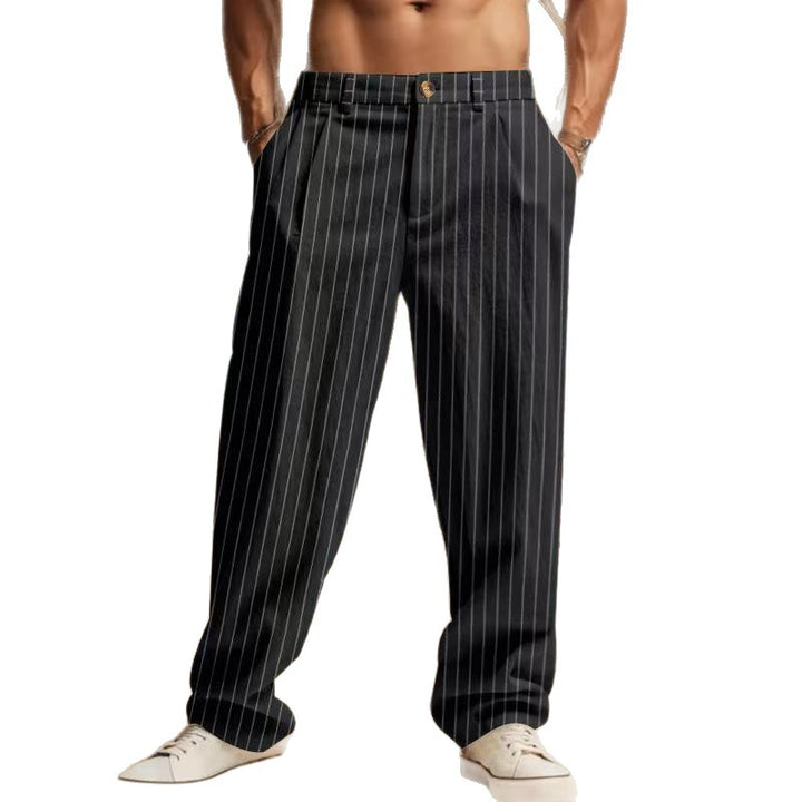 Herren zeitlose, gestreifte Sommerhose mit praktischen Seitentaschen und lockerer Passform Echoarchiv