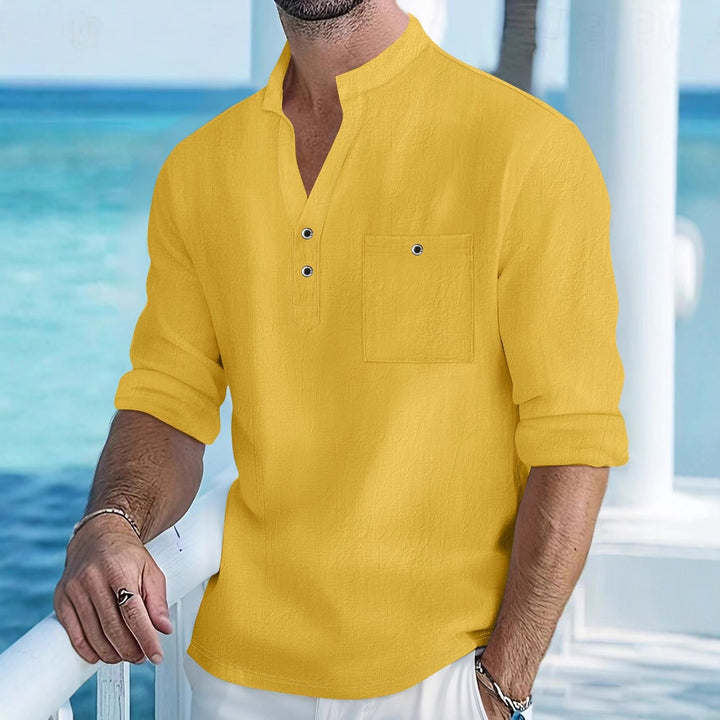 Herren lässiges Henley-Shirt mit Knopfleiste und Brusttasche Echoarchiv