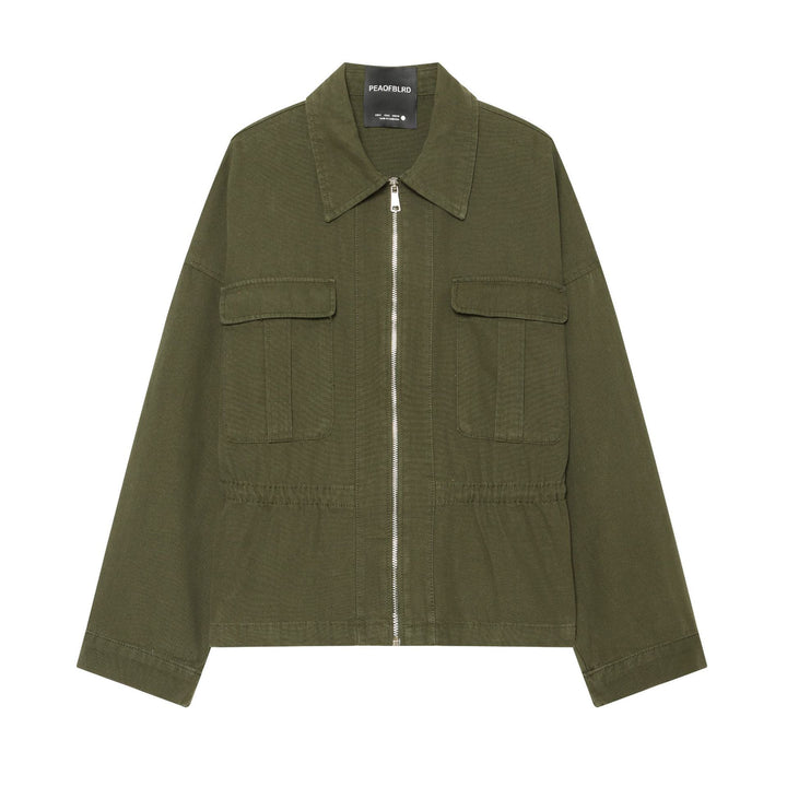 Damen Taillierte Cropped Utility‑Jacke mit durchgehendem Reißverschluss und Pattentaschen Echo Archiv