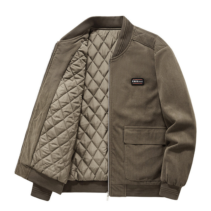 Herren Cord-Bomberjacke mit diamantgestepptem Thermofutter und Pattentaschen – Brevano