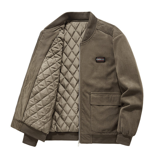 Herren Cord-Bomberjacke mit diamantgestepptem Thermofutter und Pattentaschen – Brevano