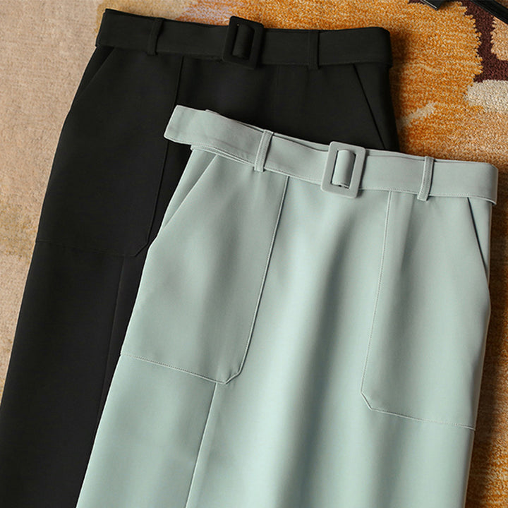 Damen Eleganter High-Waist Bleistiftrock mit Gürtel Echoarchiv