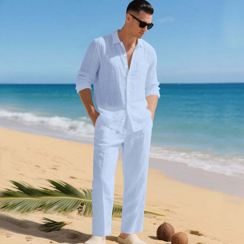 Herren leichtes Leinen-Outfit mit stilvollem Hemd und eleganter Hose Echoarchiv