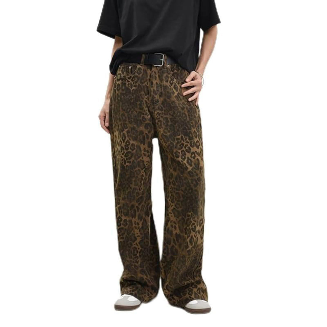 Damen nan weite High‑Waist Palazzohose im Leomuster mit Five‑Pocket‑Schnitt und entspanntem Bein Echo Archiv