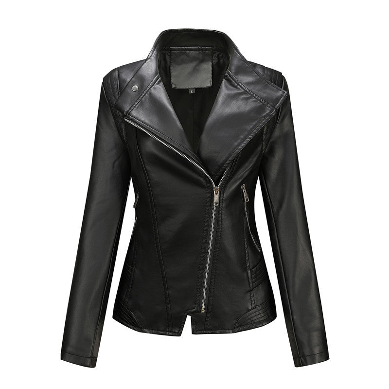 Damen Asymmetrische Bikerjacke aus Kunstleder mit Nietenbesatz und tailliertem Schnitt Echoarchiv