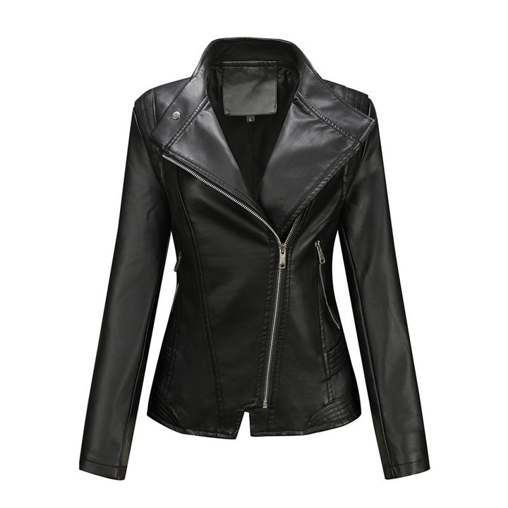 Damen Asymmetrische Bikerjacke aus Kunstleder mit Nietenbesatz und tailliertem Schnitt Echoarchiv