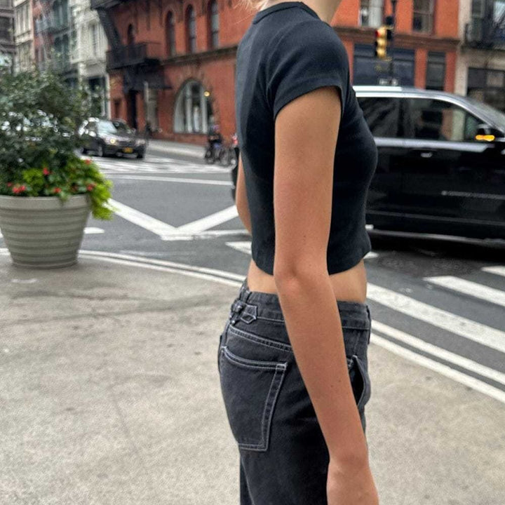 Damen Crop-Top mit kreativem Grafikdruck und lässigem Schnitt Echo Archiv