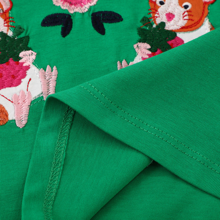 Mädchen Langarm-Kleid mit bunten Tier- und Blumenstickereien Echo Archiv
