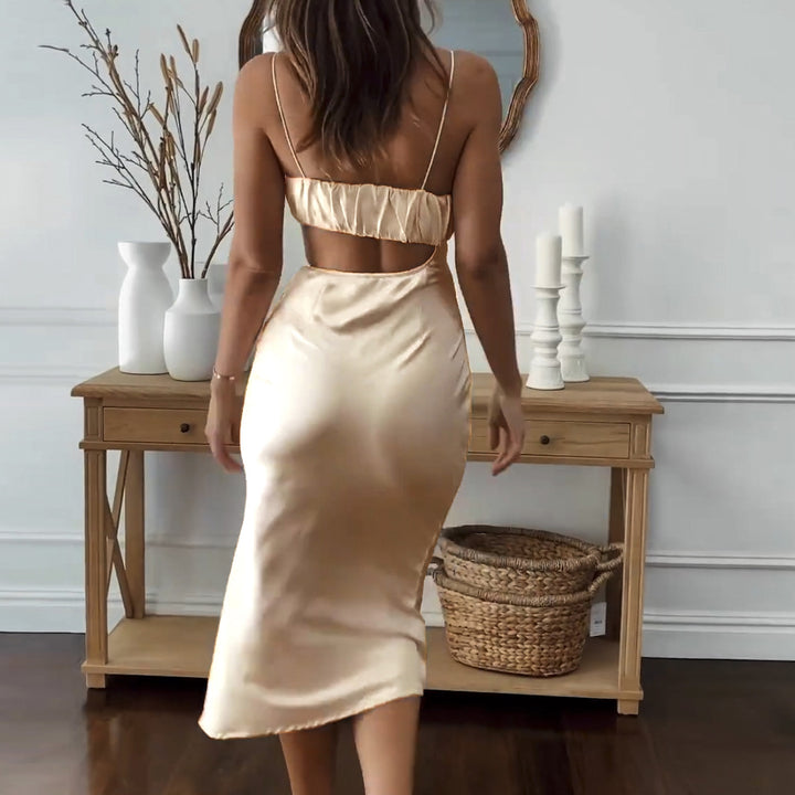 Damen Elegantes Cut-Out Kleid mit schmalen Spaghetti-Trägern und drapiertem Oberteil Echo Archiv