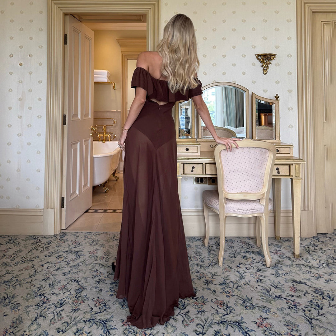 Damen Offshoulder Maxikleid mit voluminösem Rüschensaum Echo Archiv