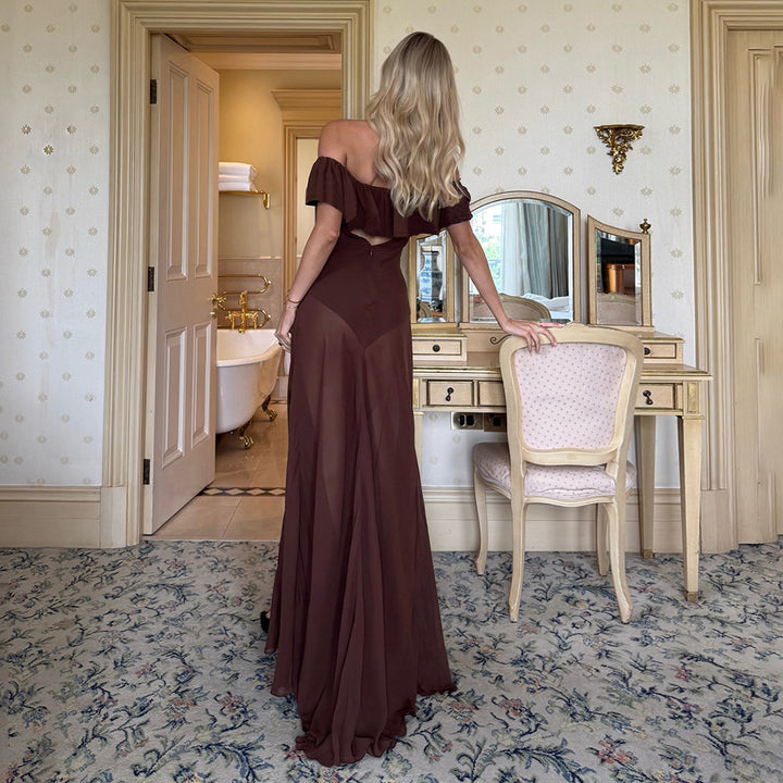 Damen Offshoulder Maxikleid mit voluminösem Rüschensaum Echo Archiv