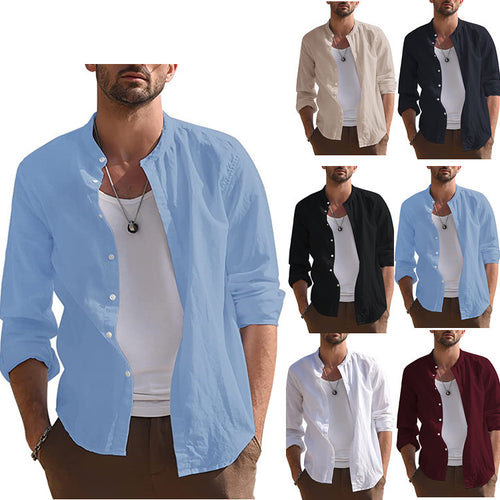 Herren Langarmhemd mit modernem Stehkragen und lässigem Look Echoarchiv
