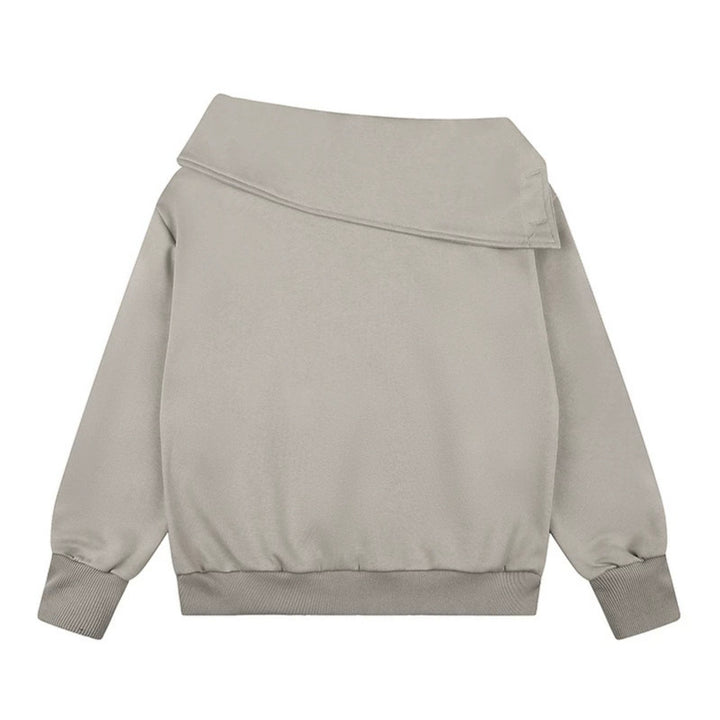 Damen Asymmetrisches Sweatshirt mit weitem Schalkragen, Zierknopfleiste und Perlenapplikation Echoarchiv