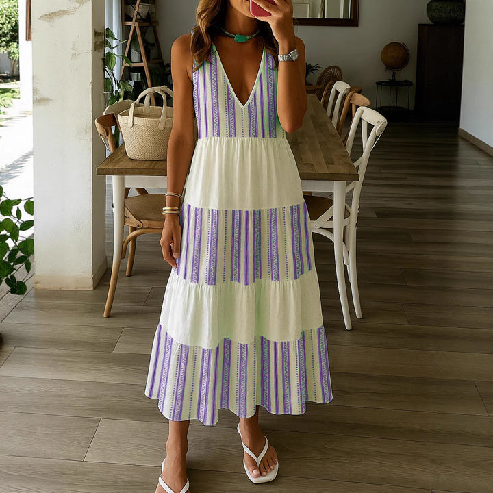 Damen Sommerliches Maxikleid mit tiefem V-Ausschnitt und breitem Rock Echo Archiv