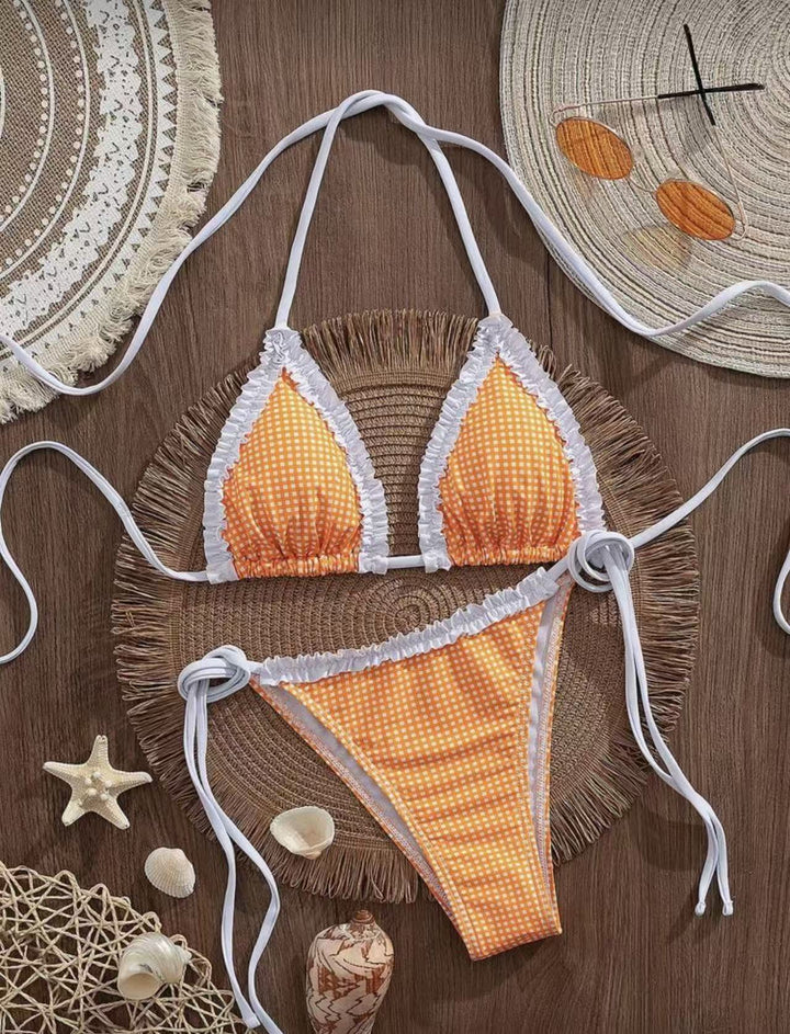 Damen Bikini-Set mit verspieltem Karomuster und charmanten Rüschendetails Echo Archiv