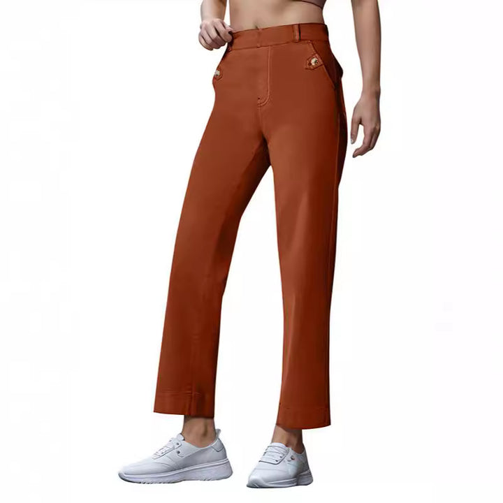 Damen Weite High-Waist Hose mit modischen Knopfdetails Echo Archiv