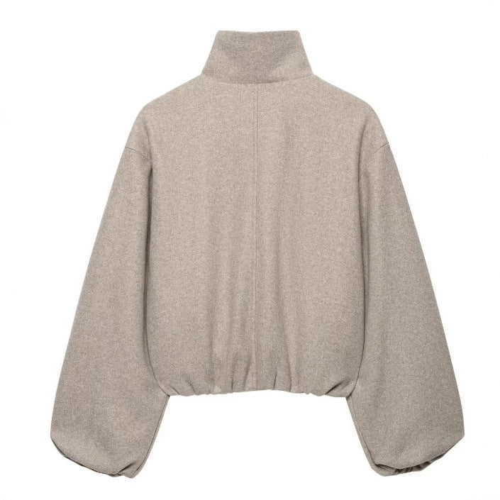 Damen Kurz geschnittene Wollmix-Jacke mit Stehkragen, Reißverschluss und Ballonärmeln Echo Archiv