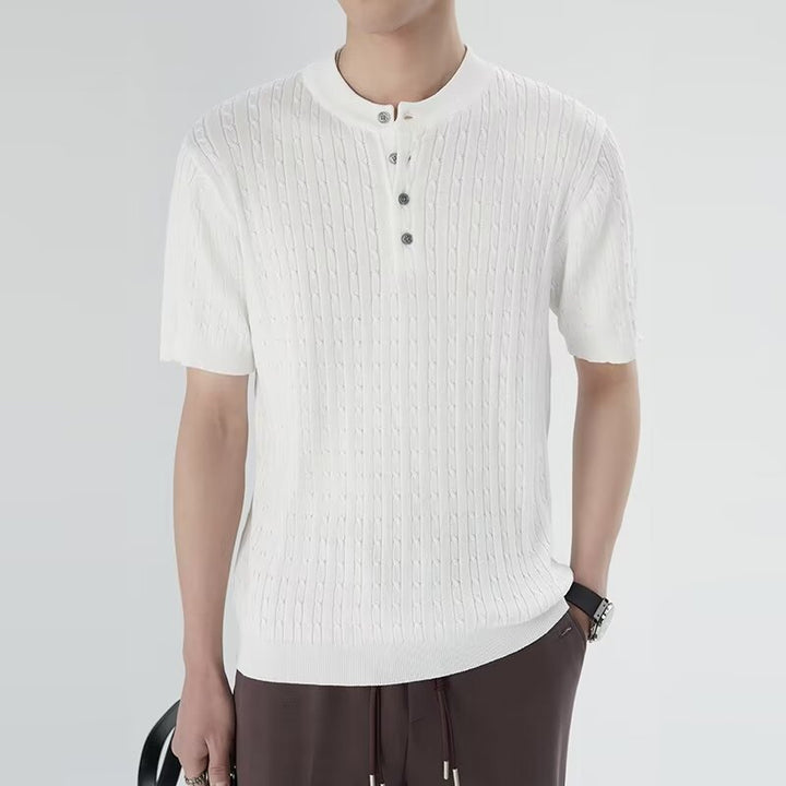 Herren Kurzarm Strickshirt mit Knopfleiste Echo Archiv
