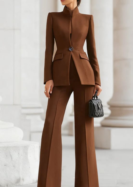 Damen Taillierter Blazer mit Stehkragen und High‑Waist ausgestellte Hose Echo Archiv