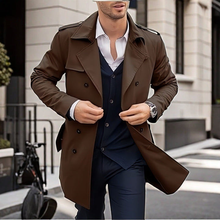 Herren Doppelt-knopf Trenchcoat mit praktischen Taschen Echoarchiv