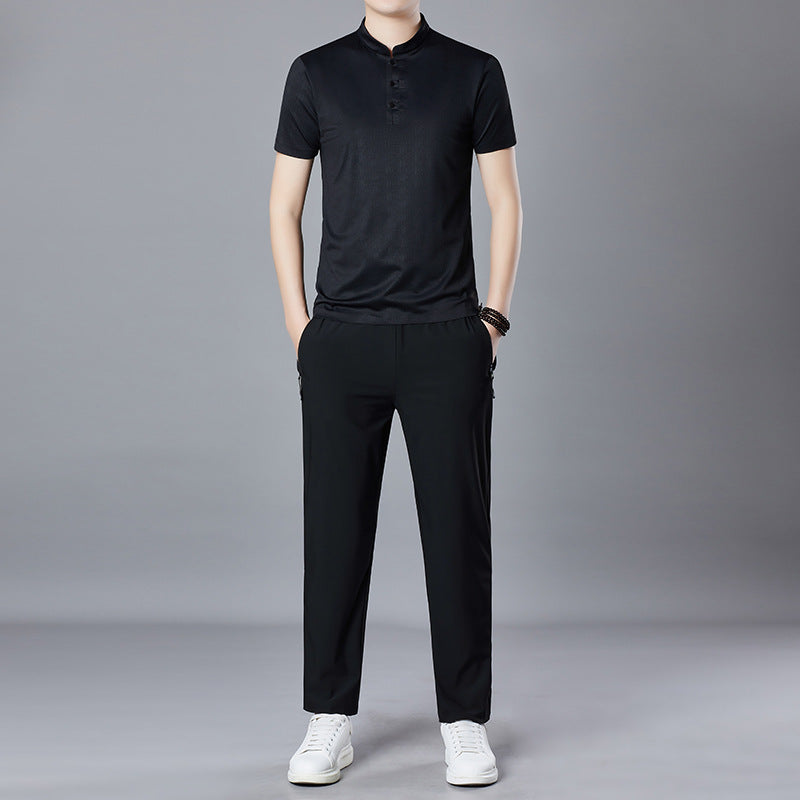 Herren lässiges Polo-Shirt mit Stehkragen und praktischen Seitentaschen Echoarchiv