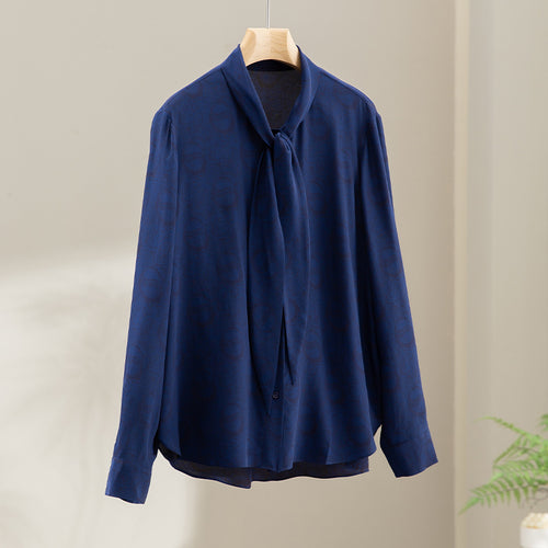 Damen Elegante Schleifenkragen-Bluse mit Jacquardstruktur und lockerer Passform Echoarchiv