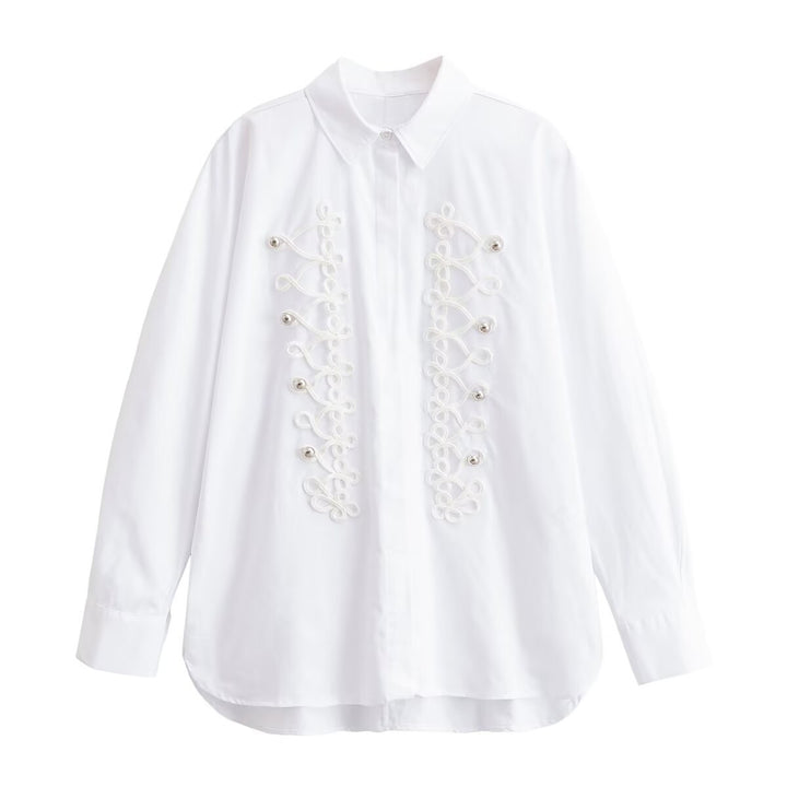 Damen Bluse mit dekorativen Froschverschlüssen und Zierkordeln Echo Archiv
