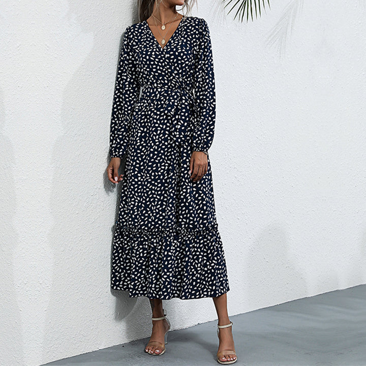 Damen Gemustertes Midikleid mit Wickel‑Optik, geraffter Taille und Stufenvolant Echoarchiv