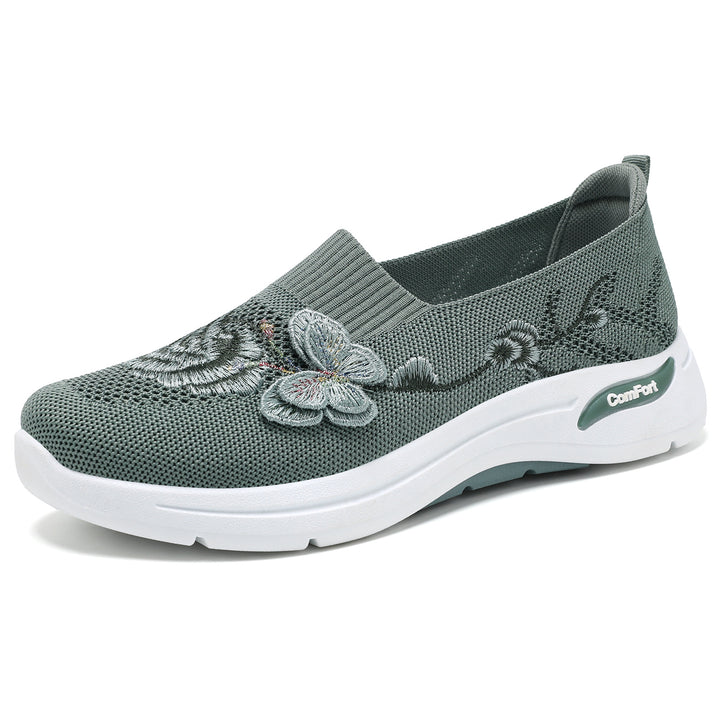 Damen nan gestrickter Slip-On Slipper mit 3D-Blumenstickerei und ergonomischer Komfort-Zwischensohle Echo Archiv