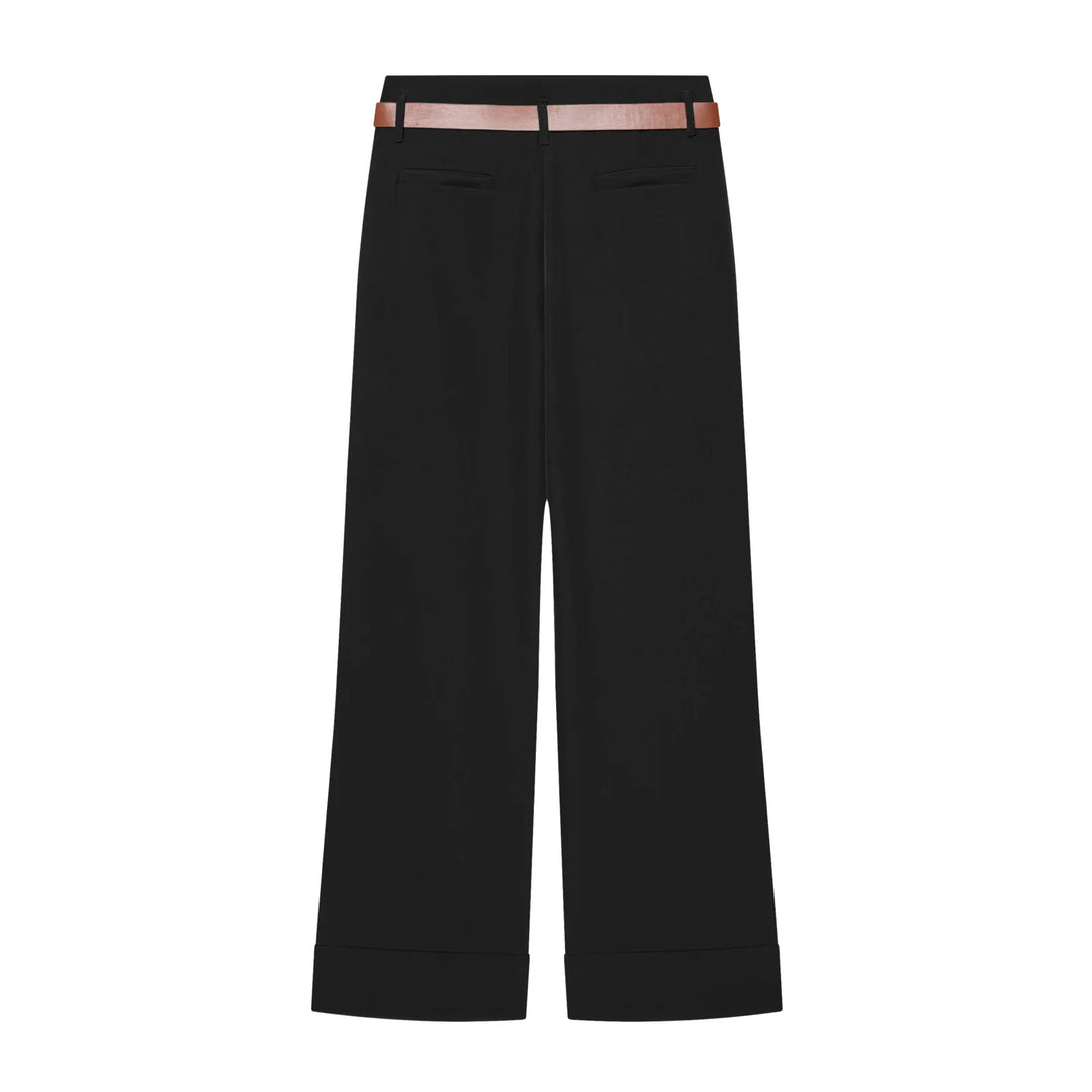 Damen Culotte-Hose mit hohem Bund, weitem Bein, breitem Aufschlag und Gürtelpassanten – Avélisse