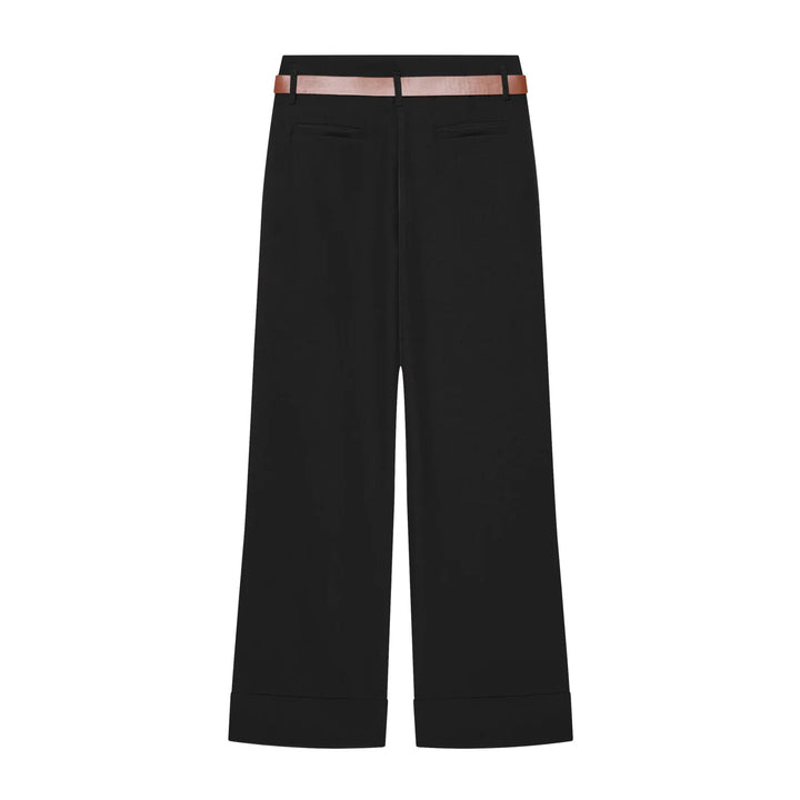 Damen Culotte-Hose mit hohem Bund, weitem Bein, breitem Aufschlag und Gürtelpassanten – Avélisse