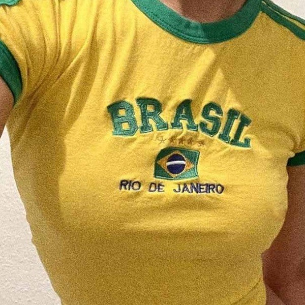 Damen Sportliches T-Shirt mit Brasil-Motiv und sportlichem Schnitt Echo Archiv