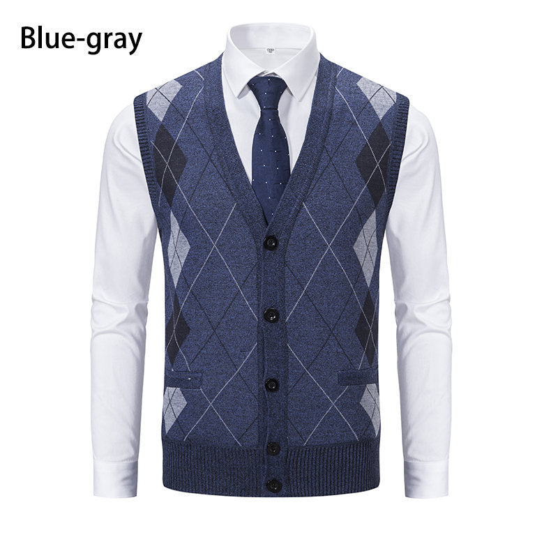 Herren elegante Strickweste mit modernem Rautenmuster und praktischen Taschen Echoarchiv