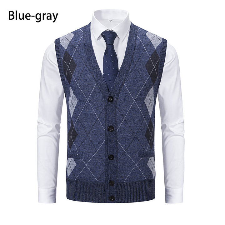 Herren elegante Strickweste mit modernem Rautenmuster und praktischen Taschen Echoarchiv