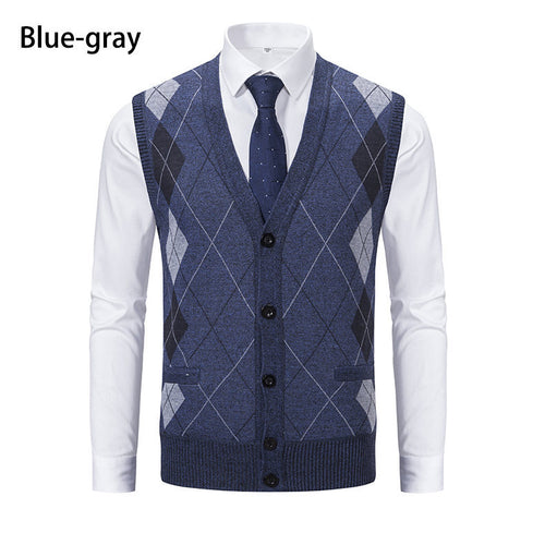 Herren elegante Strickweste mit modernem Rautenmuster und praktischen Taschen Echoarchiv