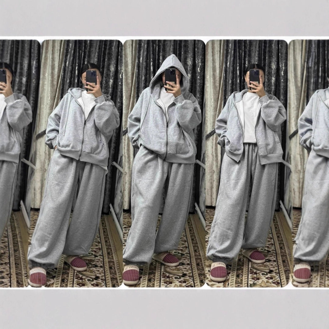 Damen übergroße Kapuzenjacke mit Reißverschluss und weite Jogginghose Lounge Set – Auréline