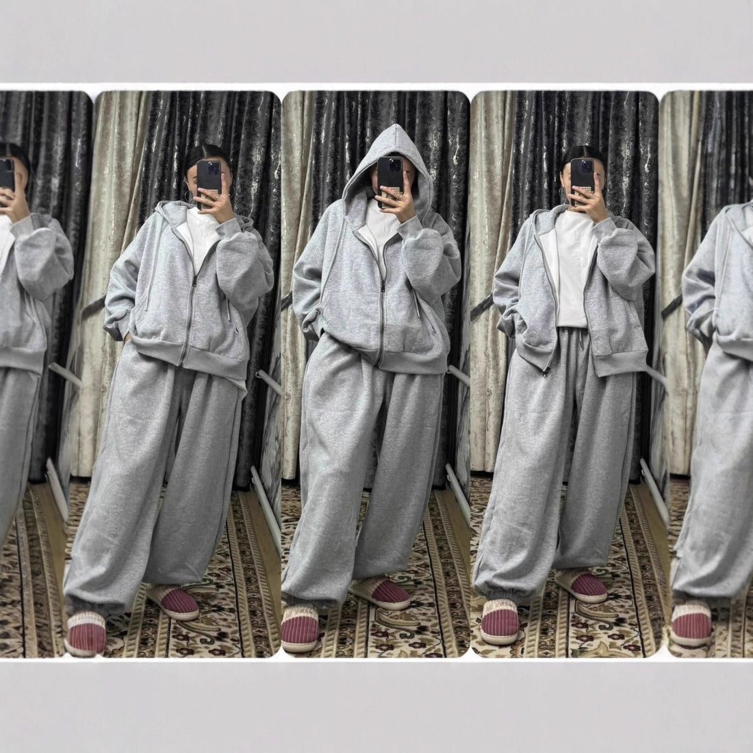 Damen übergroße Kapuzenjacke mit Reißverschluss und weite Jogginghose Lounge Set – Auréline