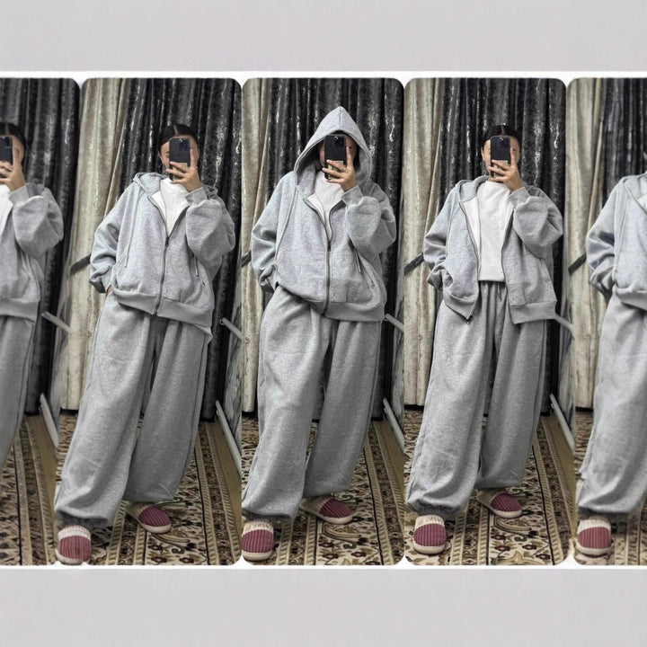 Damen übergroße Kapuzenjacke mit Reißverschluss und weite Jogginghose Lounge Set – Auréline