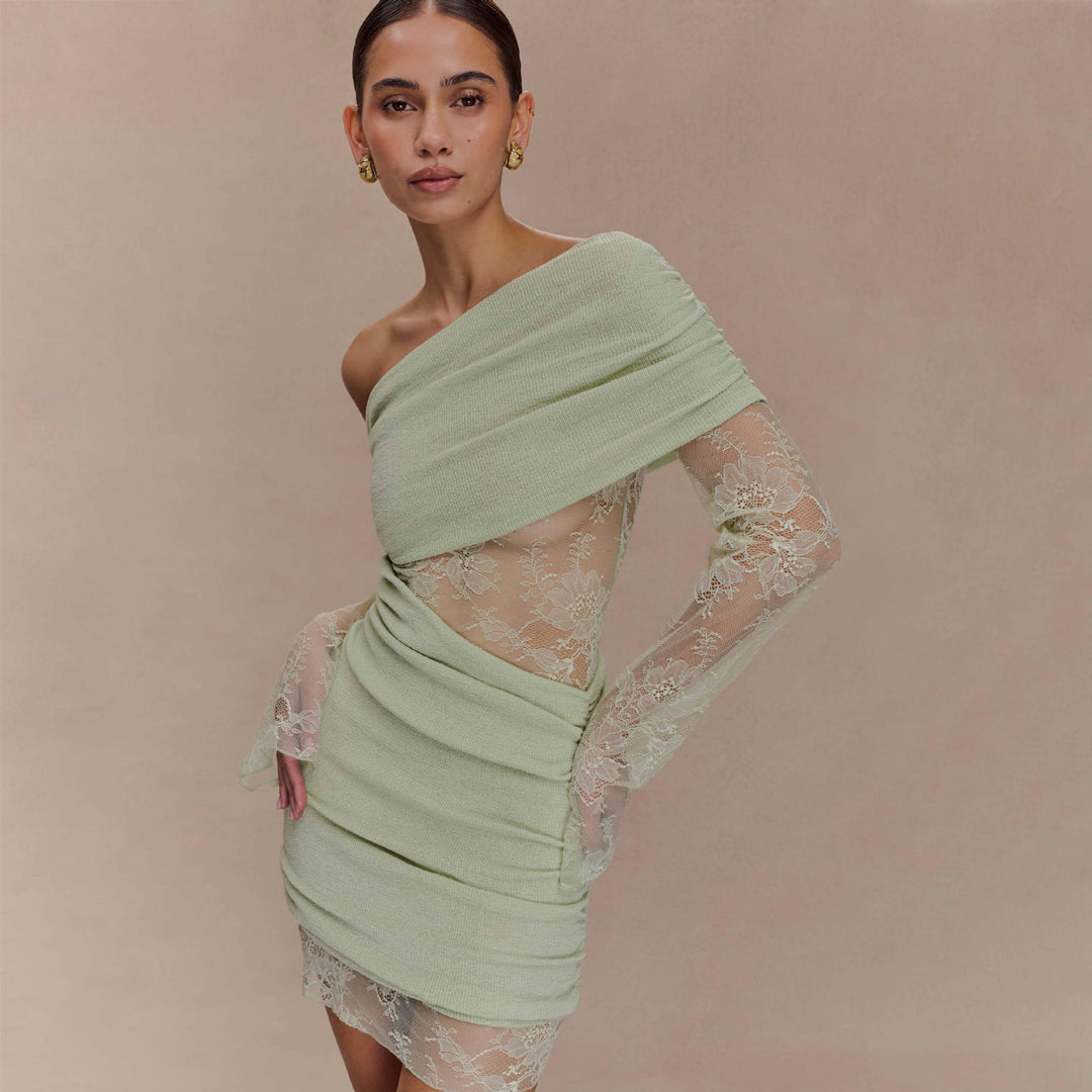 Damen elegantes Minikleid mit Spitzenärmeln Echo Archiv
